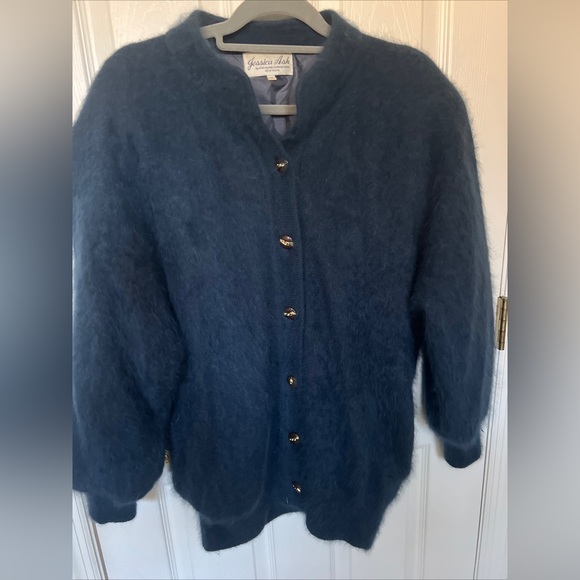 JESSICA ASH Vtg Fully Lined High Quality 90% Angora Blue Cardigan Sweat… - Picture 2 of 9
